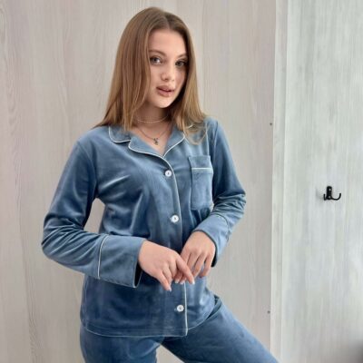 Жіноча піжама велюр BOBRAND синій