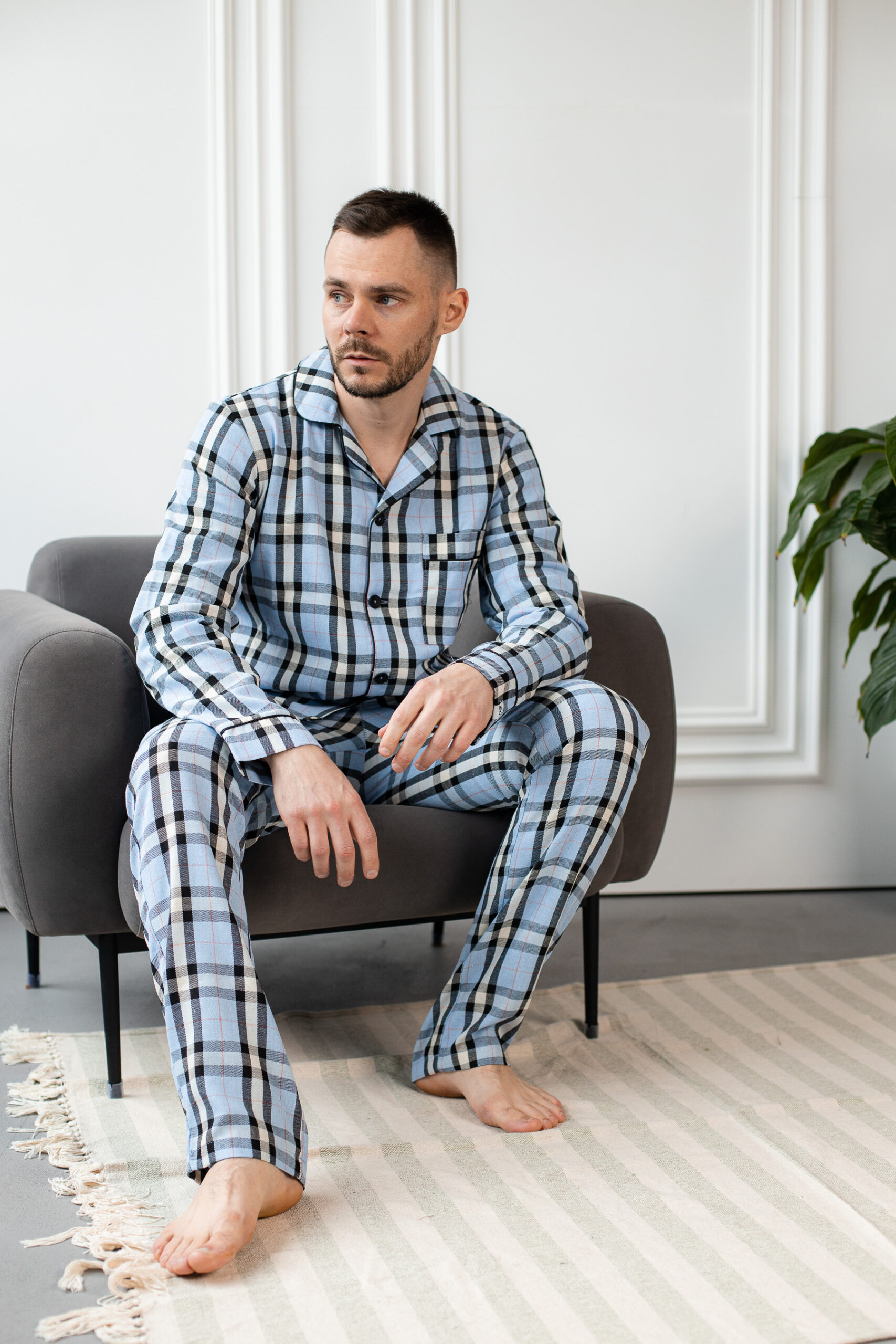 Чоловіча котонова піжама BOBRAND, колір блакитний Чоловіча котонова піжама BOBRAND, колір блакитний