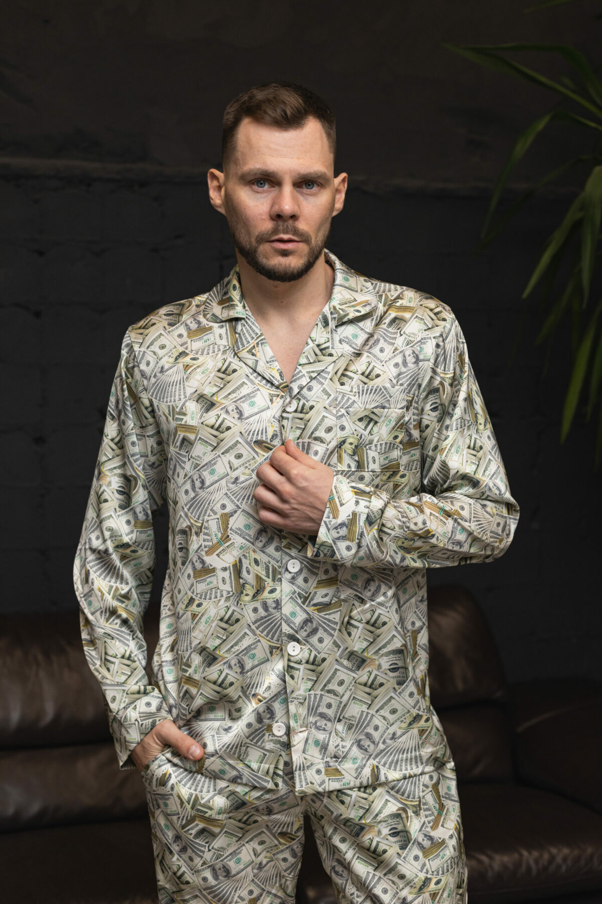 Чоловіча шовкова піжама BOBRAND з принтом «Долари» зображення 5