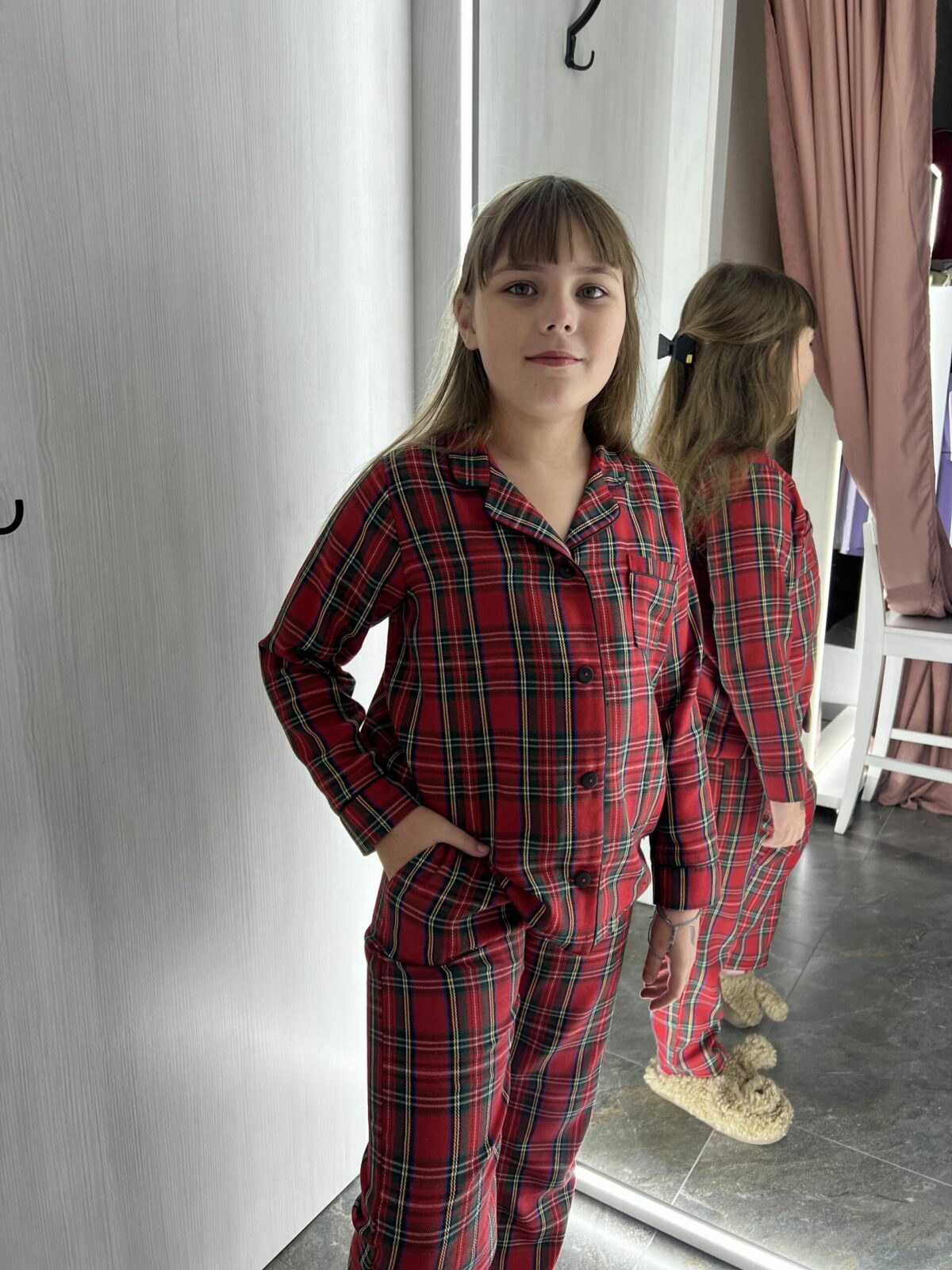 Дитяча піжама BOBRAND котонова, у червону клітинку - Зображення 13