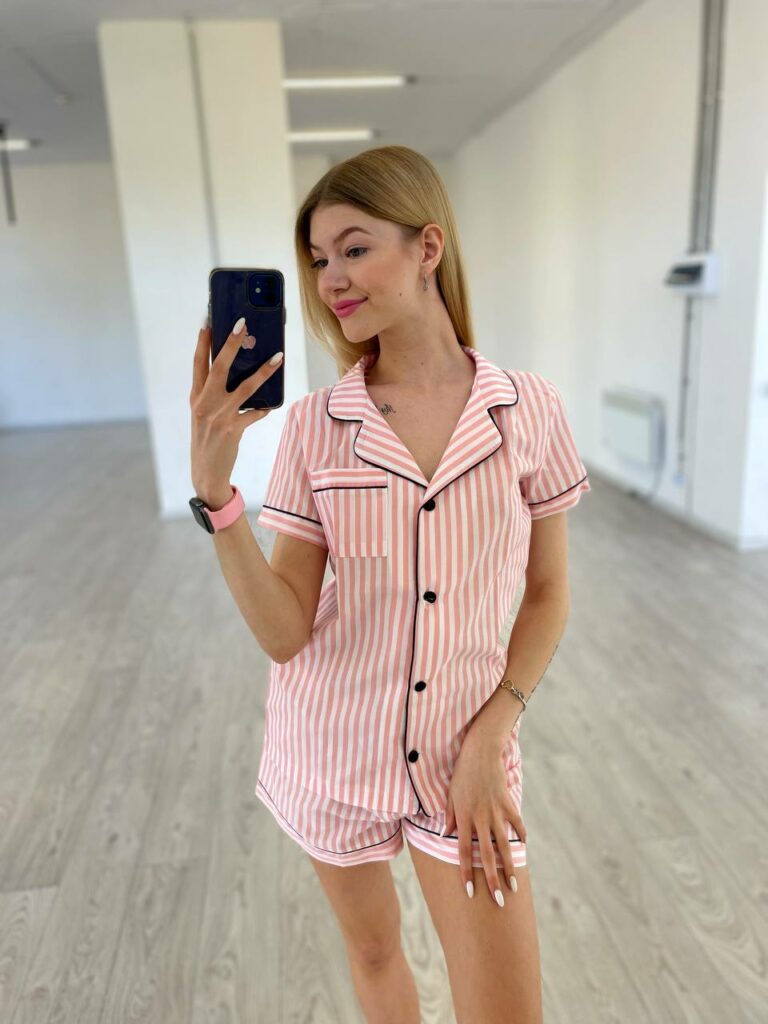 Піжама жіноча BOBRAND котон двійка, рожева смужка