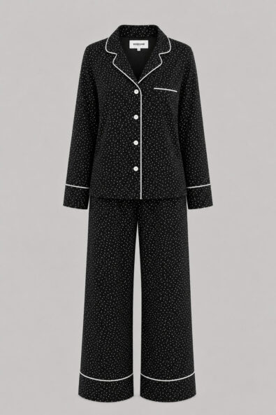 Жіноча піжама сорочка і штани чорного кольору з білим горохом BOBRAND
