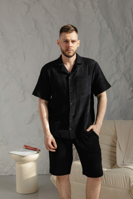 Чоловіча піжама BOBRAND натуральний муслін чорний колір зображення 3