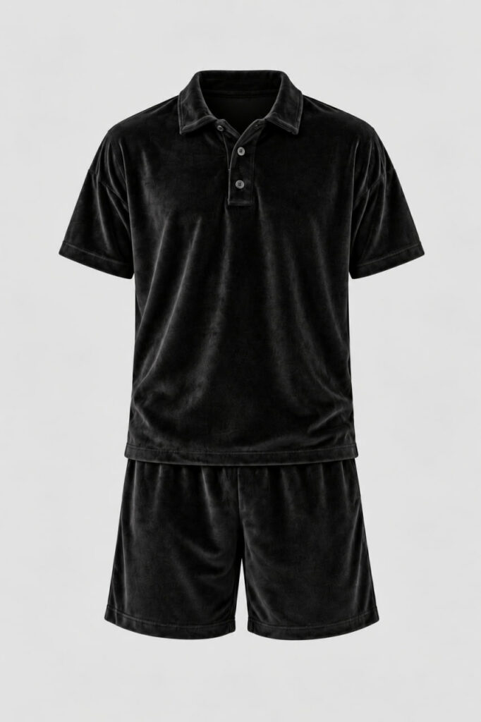 Чоловіча піжама велюрова з шортами чорного кольору BOBRAND